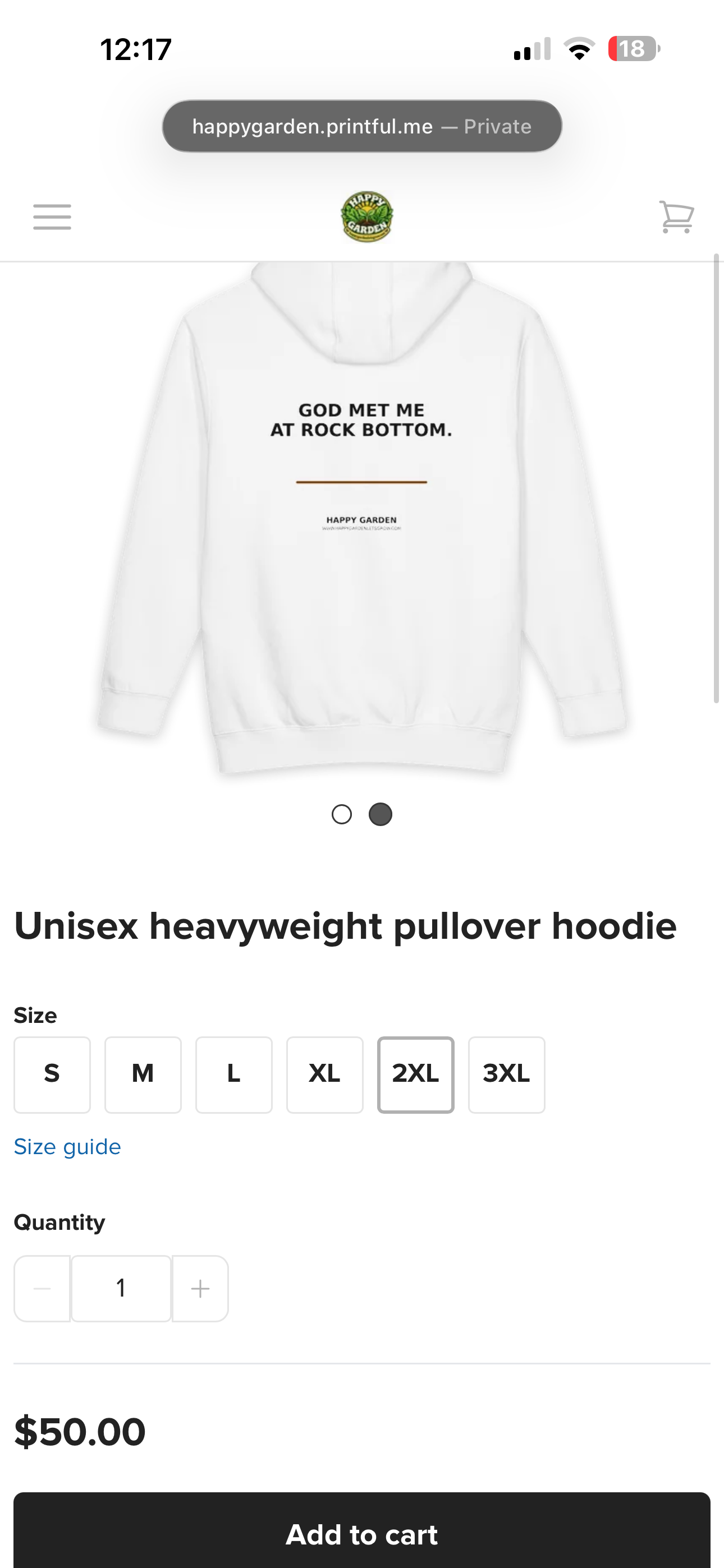 White heavyweight hoodie with God Met Me at Rock Bottom on the back