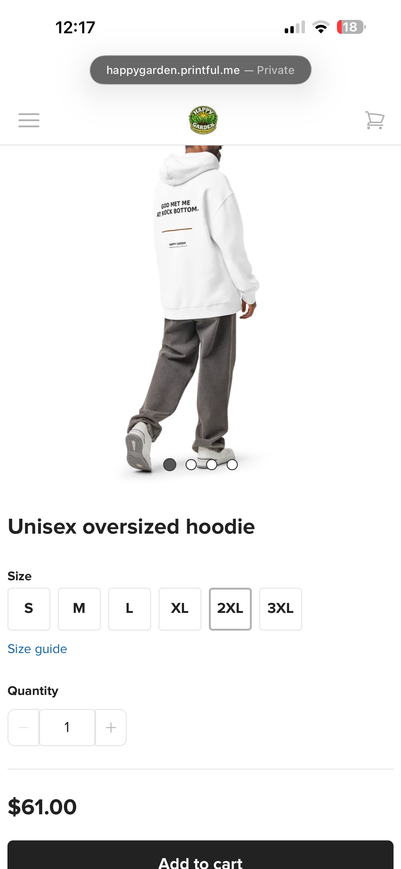 Model wearing the white oversized God Met Me at Rock Bottom hoodie
